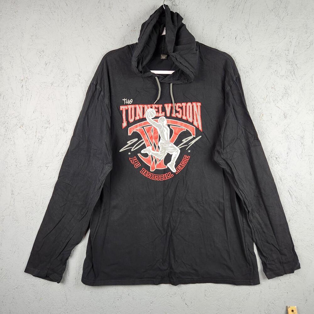 Tunnel Vision Shirt Mens 2XL Black Hooded Long Sleeve Basketball Graphic Logo